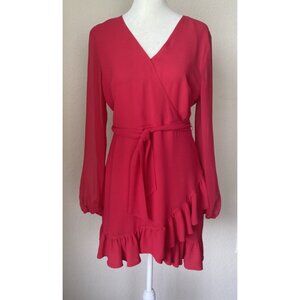 1. State Womens SZ 2 Hot Pink Long Sleeve Mini Dress w Tie